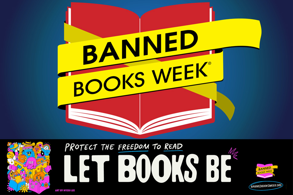 Banned Books Week logo with Let Books Be branding