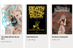 Covers of The Credits Roll Into the Sea, Death Metal Duck, and The Demon of Beausoleil.
